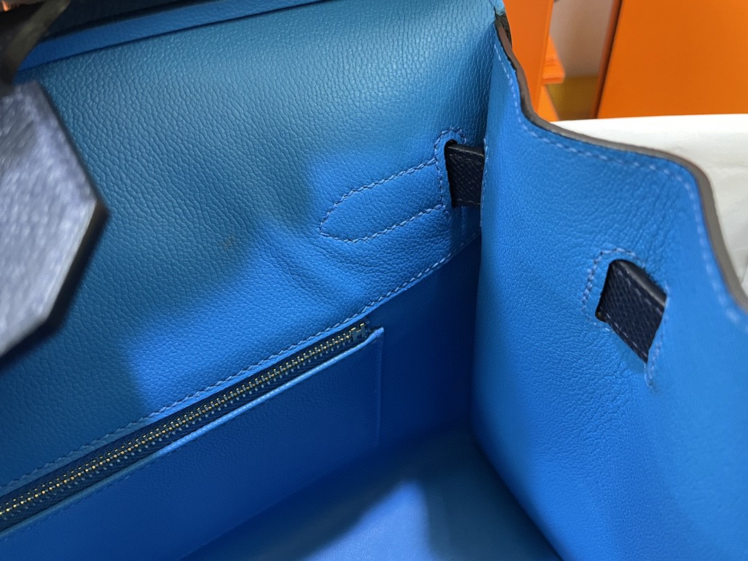 Hermès（爱马仕）Birkin Casaque系列 epsom 午夜蓝 拼 黑色 内拼 佛罗里达蓝 金扣 30cm