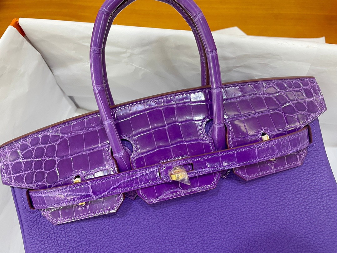 Hermès（爱马仕）Birkin touch 亮面鳄鱼 9W 梦幻紫 金扣 25cm