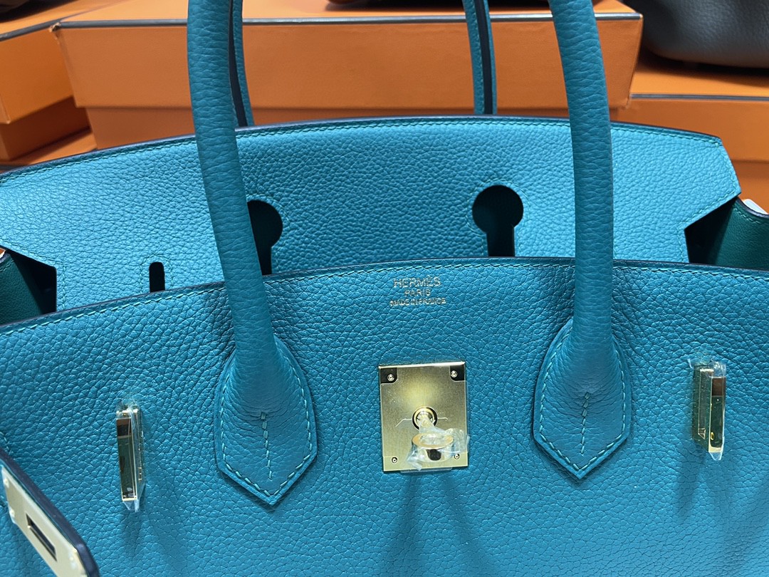 Hermès（爱马仕）Birkin 铂金包 togo 7F 孔雀蓝 金扣 30cm