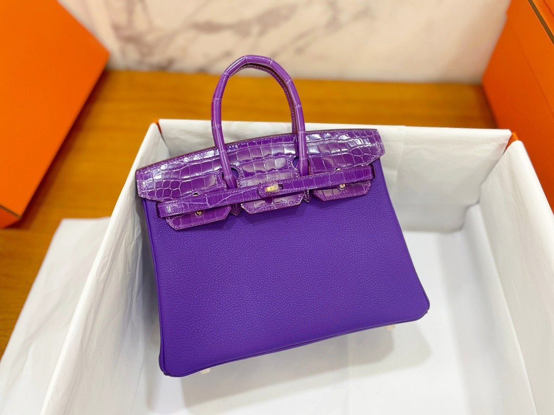 Hermès（爱马仕）Birkin touch 亮面鳄鱼 9W 梦幻紫 金扣 25cm