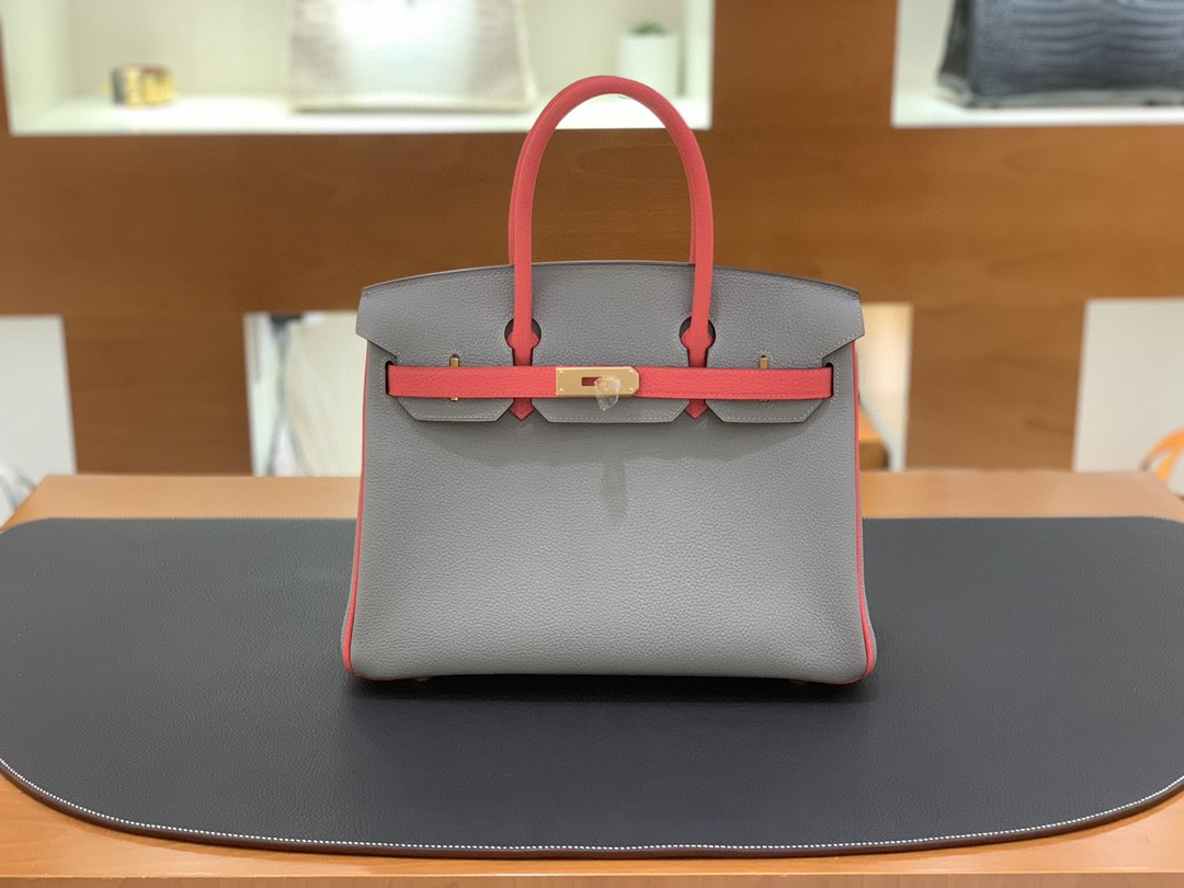 Hermès（爱马仕）Birkin 铂金包 togo皮 海鸥灰 拼 唇膏粉 金扣 30cm