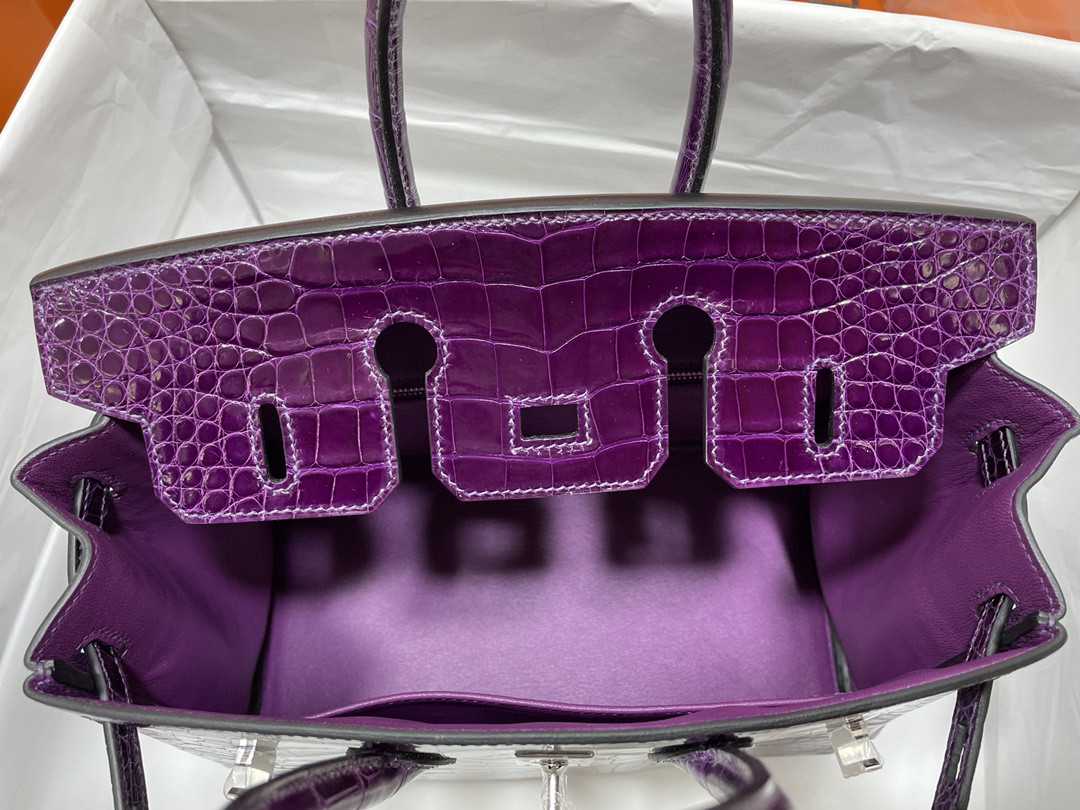 Hermès（爱马仕）Birkin 铂金包 亮面美洲鳄 葡萄紫 银扣 25cm