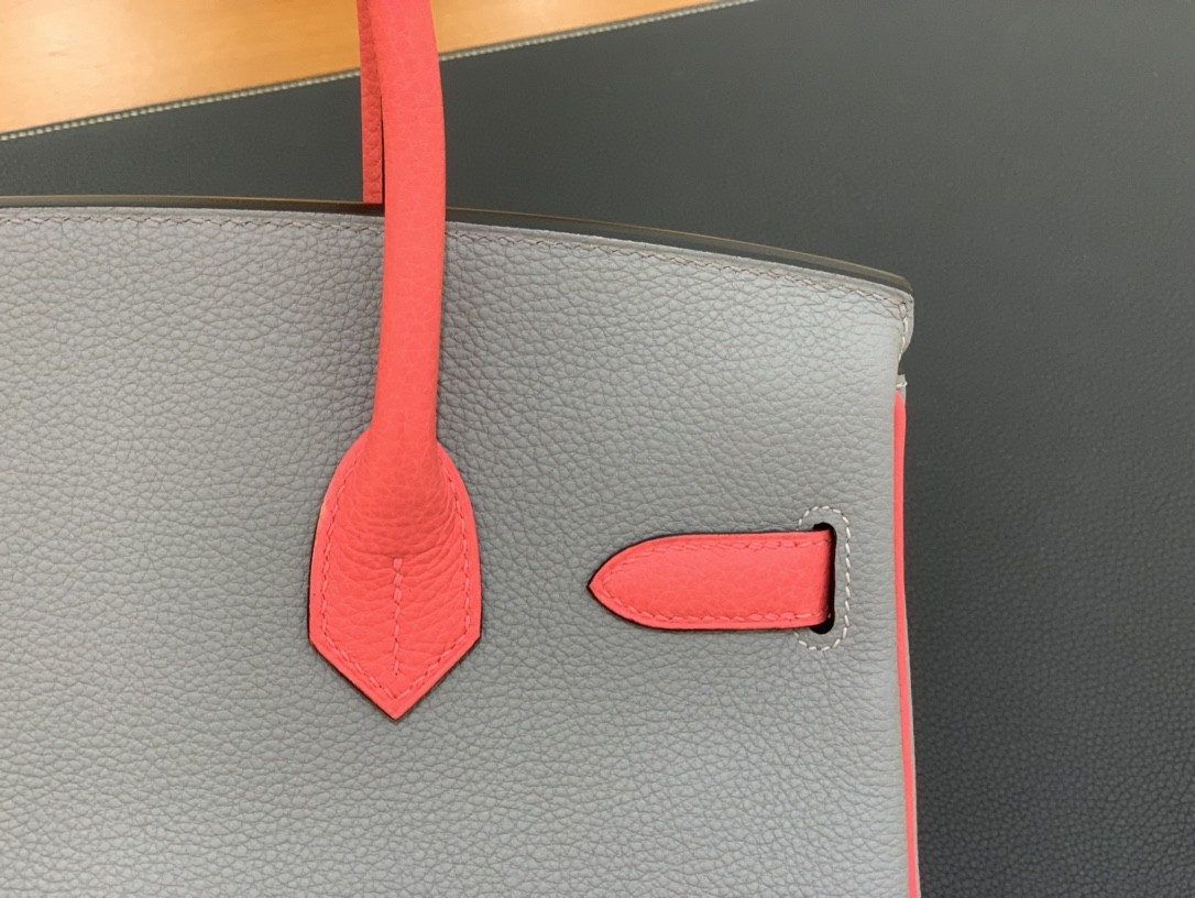 Hermès（爱马仕）Birkin 铂金包 togo皮 海鸥灰 拼 唇膏粉 金扣 30cm