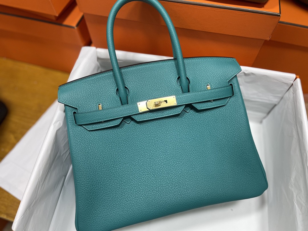 Hermès（爱马仕）Birkin 铂金包 togo 7F 孔雀蓝 金扣 30cm