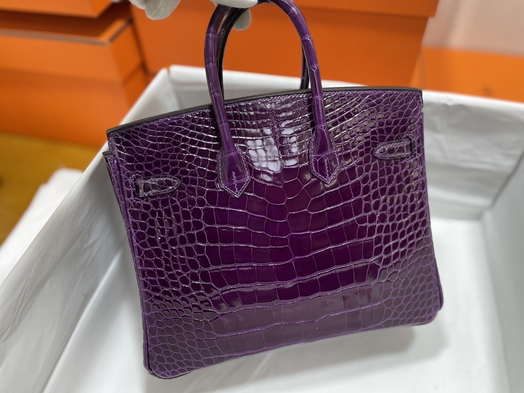 Hermès（爱马仕）Birkin 铂金包 亮面美洲鳄 葡萄紫 银扣 25cm
