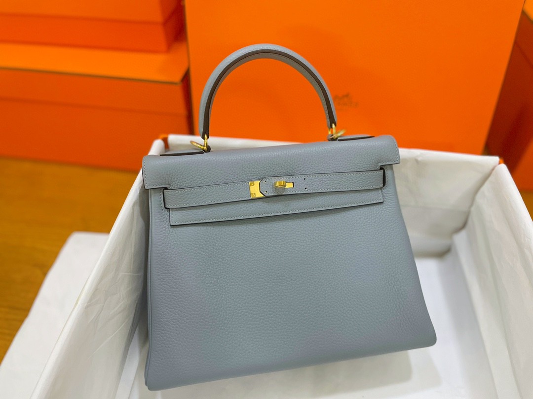 Hermès（爱马仕）Kelly 凯莉包 亚麻蓝 togo 金扣 28cm