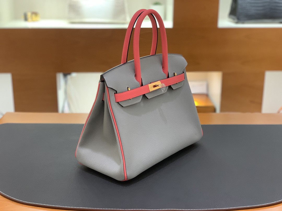 Hermès（爱马仕）Birkin 铂金包 togo皮 海鸥灰 拼 唇膏粉 金扣 30cm