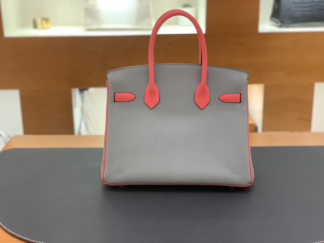 Hermès（爱马仕）Birkin 铂金包 togo皮 海鸥灰 拼 唇膏粉 金扣 30cm