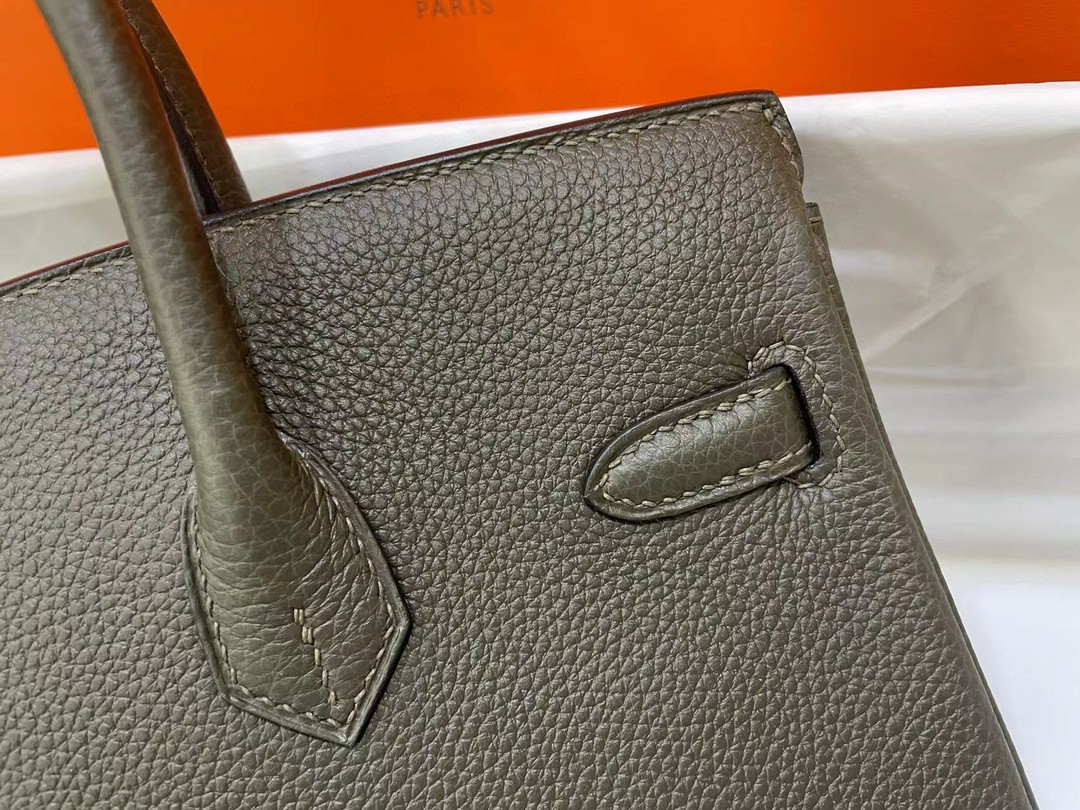 Hermès（爱马仕）Birkin 铂金包 togo CC63 灰绿色 金扣 25cm