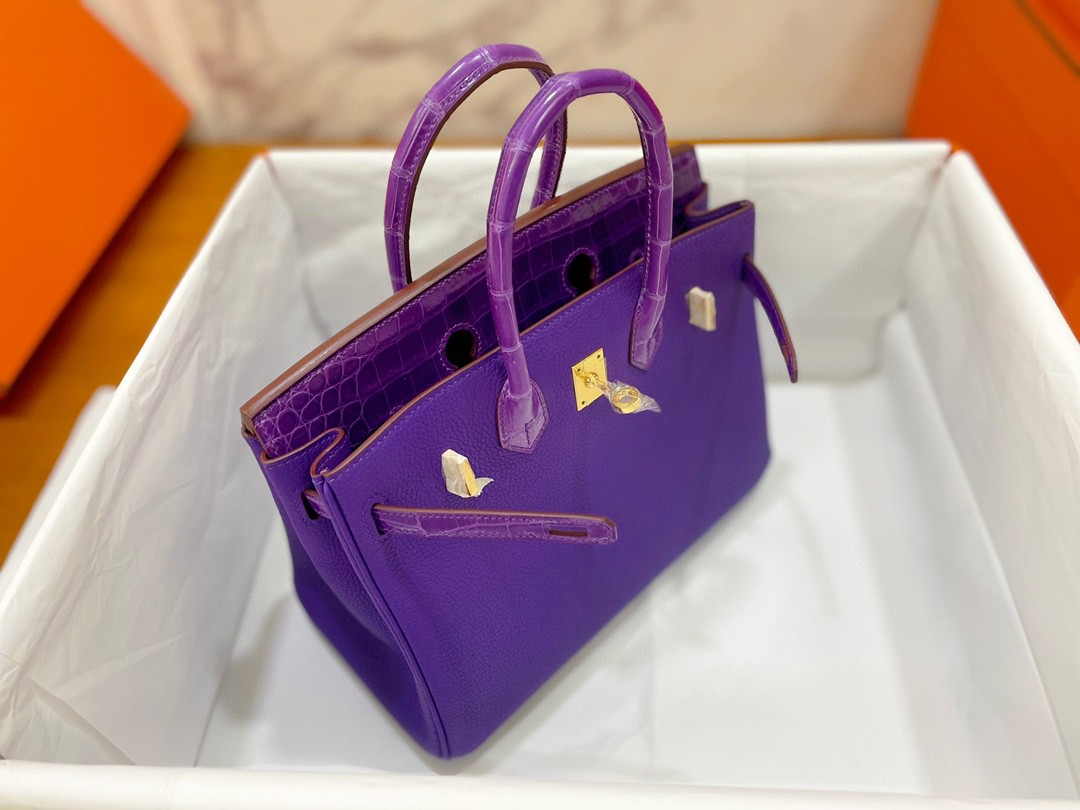 Hermès（爱马仕）Birkin touch 亮面鳄鱼 9W 梦幻紫 金扣 25cm