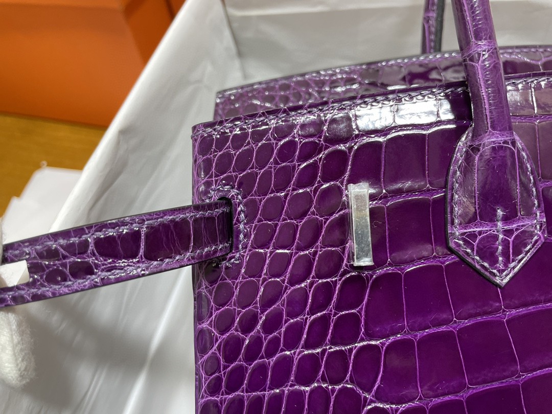 Hermès（爱马仕）Birkin 铂金包 亮面美洲鳄 葡萄紫 银扣 25cm