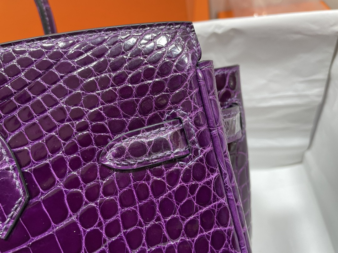 Hermès（爱马仕）Birkin 铂金包 亮面美洲鳄 葡萄紫 银扣 25cm