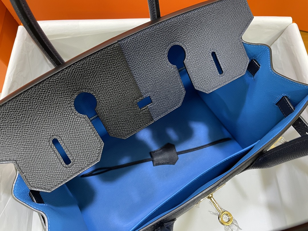 Hermès（爱马仕）Birkin Casaque系列 epsom 午夜蓝 拼 黑色 内拼 佛罗里达蓝 金扣 30cm
