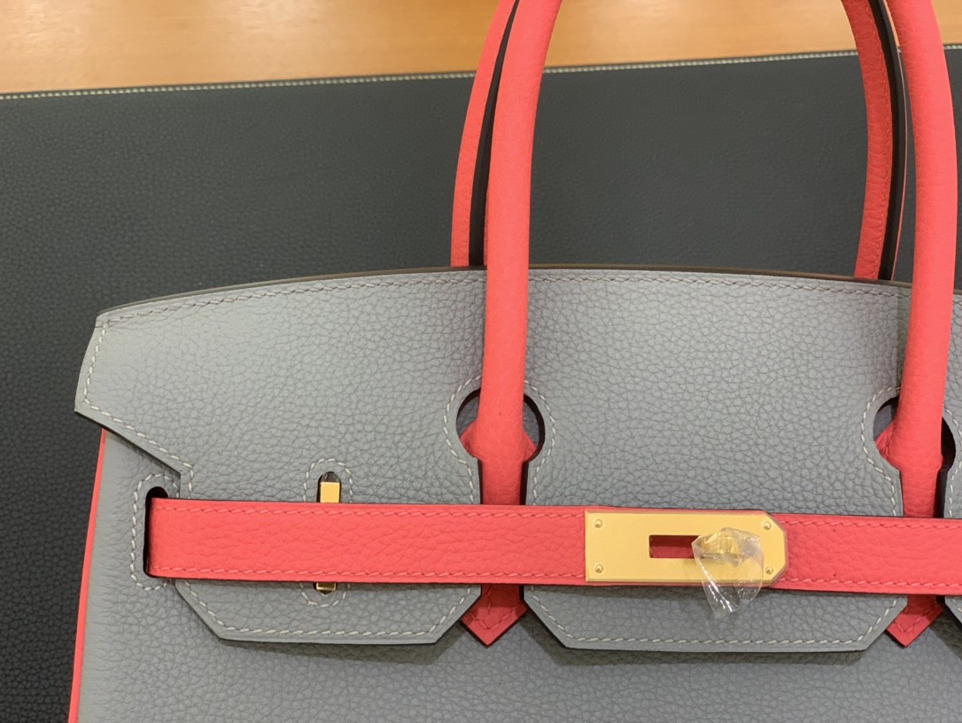Hermès（爱马仕）Birkin 铂金包 togo皮 海鸥灰 拼 唇膏粉 金扣 30cm