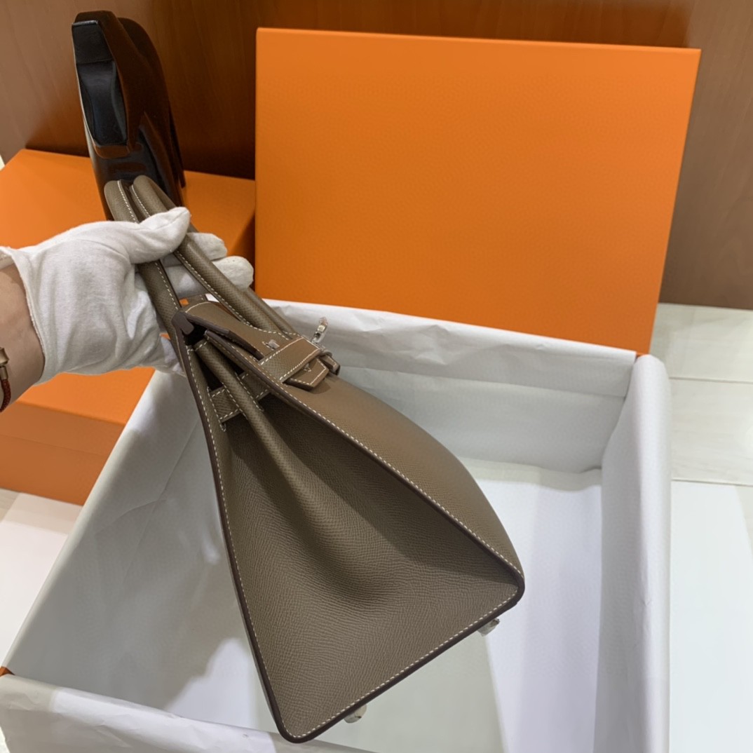 Hermès（爱马仕）Birkin 铂金包 Epsom 大象灰 银扣 30cm 外缝