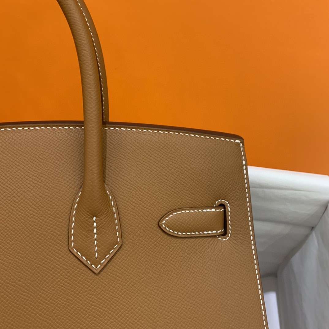 Hermès（爱马仕）Birkin 铂金包 Epsom 金棕色 银扣 30cm 外缝