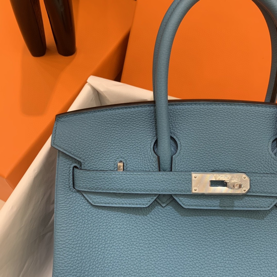 Hermès（爱马仕）Birkin 铂金包 Togo 7B 松石蓝 银扣 30cm