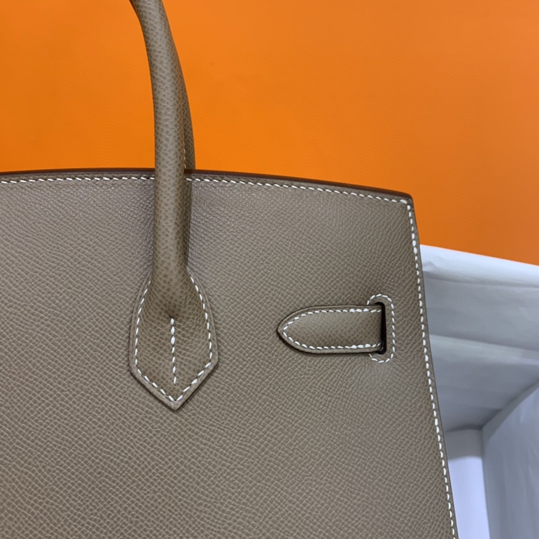 Hermès（爱马仕）Birkin 铂金包 Epsom 大象灰 银扣 30cm 外缝