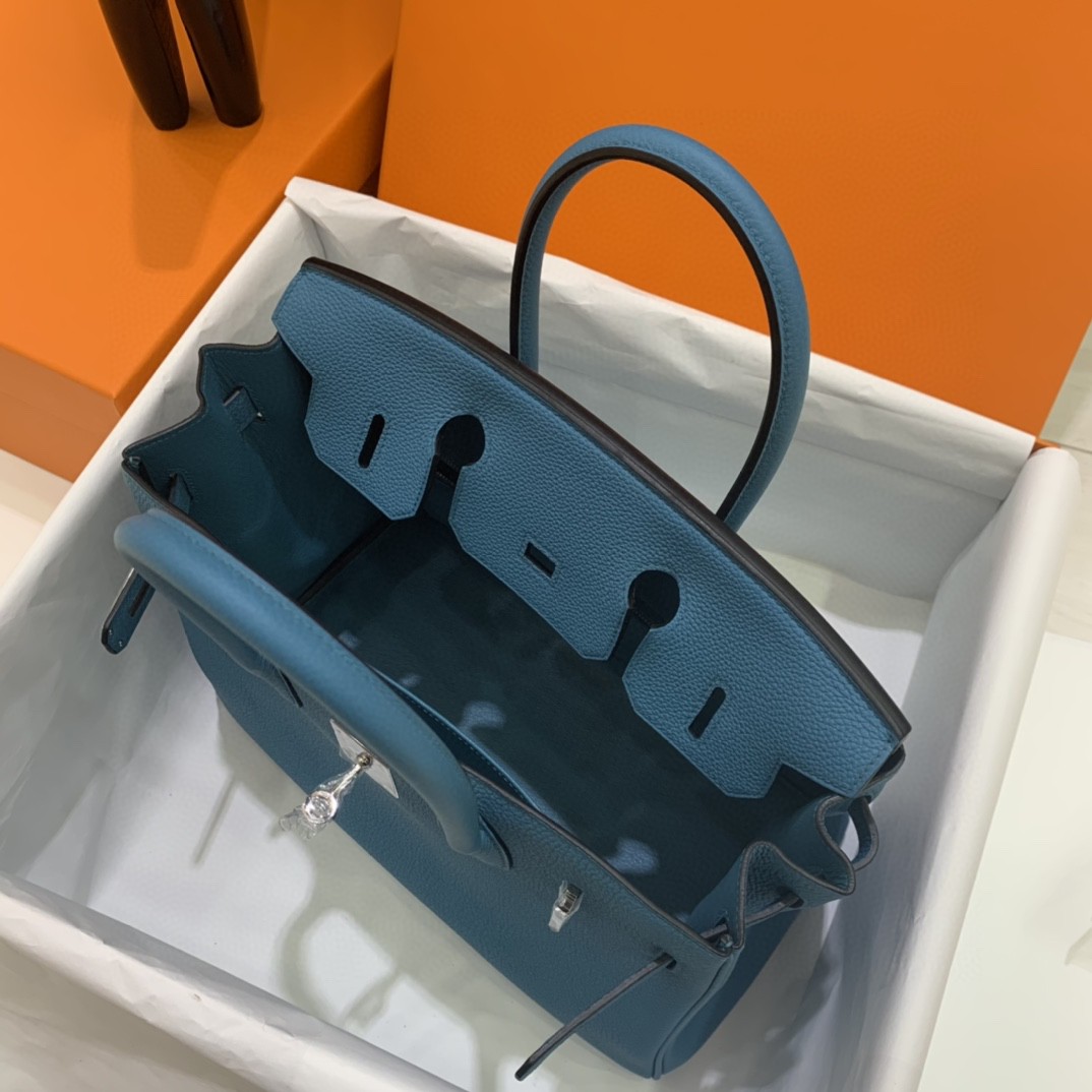 Hermès（爱马仕）Birkin 铂金包 Togo 7B 松石蓝 银扣 30cm