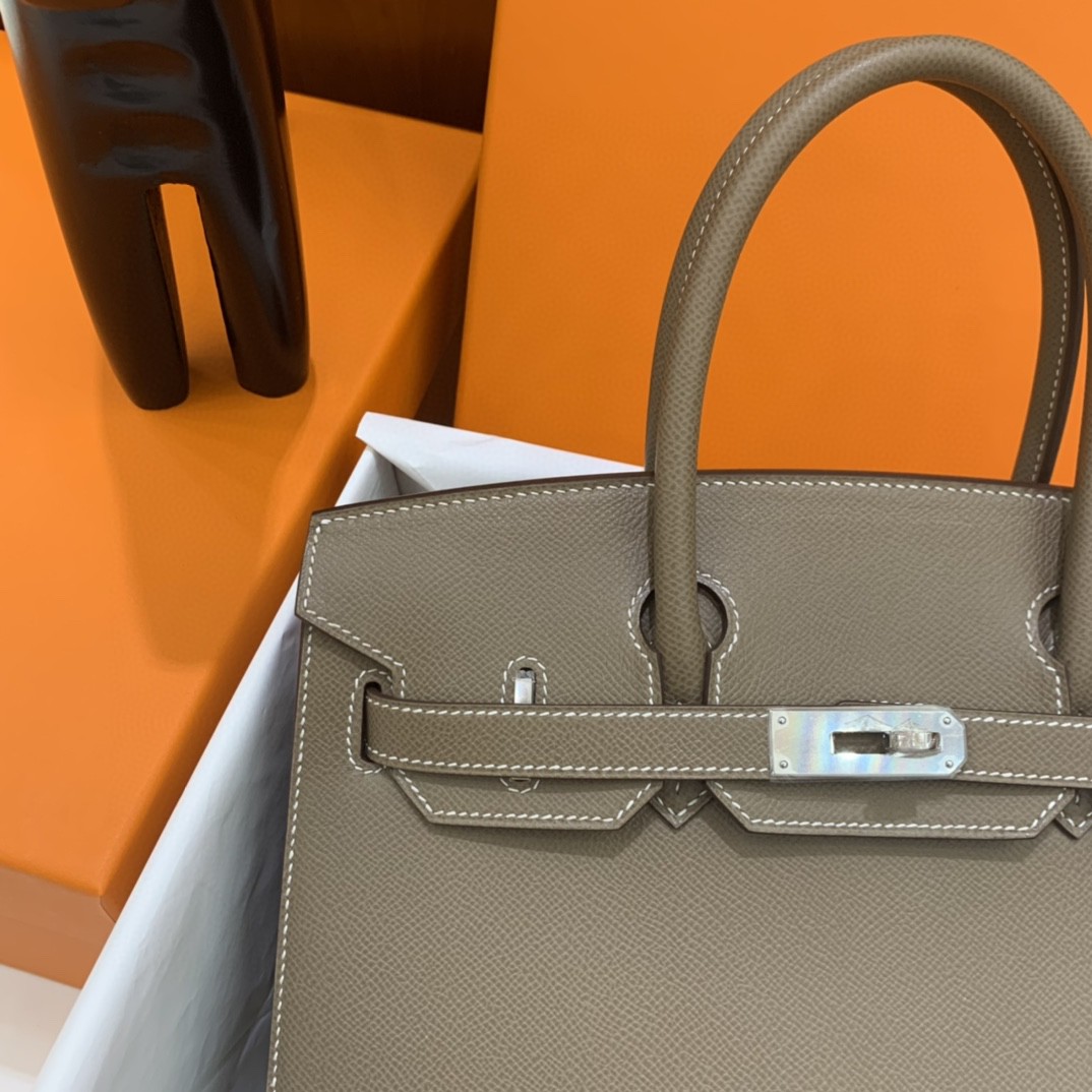 Hermès（爱马仕）Birkin 铂金包 Epsom 大象灰 银扣 30cm 外缝