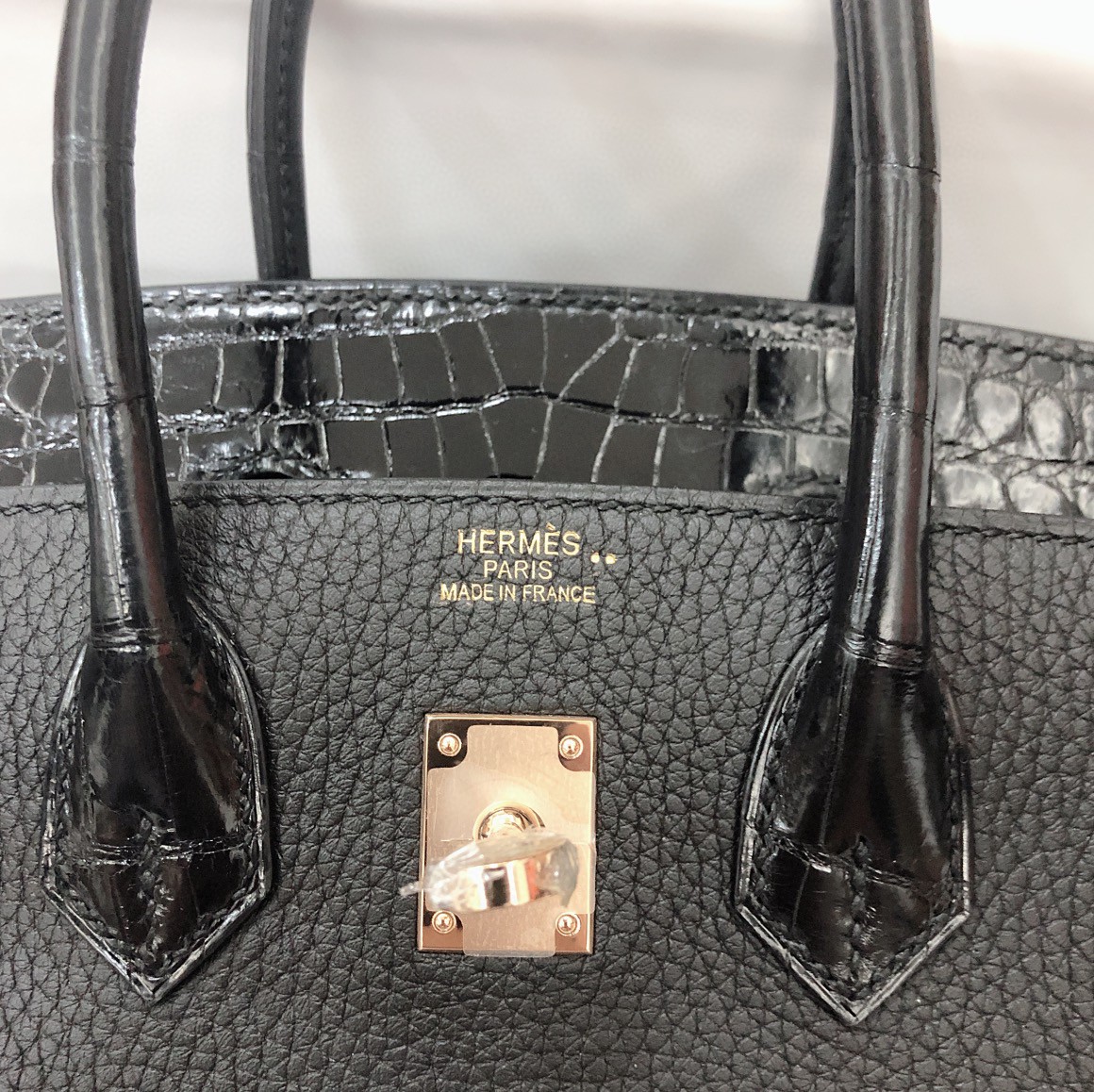 Hermès（爱马仕）Birkin Touch togo 拼 尼罗鳄 黑色 玫瑰金扣 25cm
