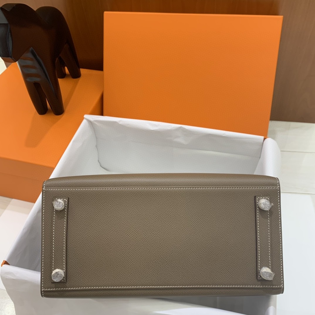 Hermès（爱马仕）Birkin 铂金包 Epsom 大象灰 银扣 30cm 外缝