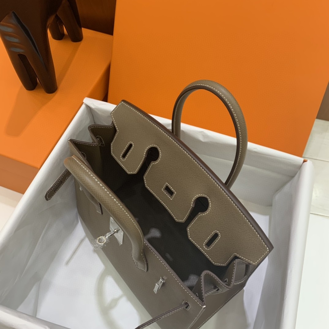 Hermès（爱马仕）Birkin 铂金包 Epsom 大象灰 银扣 30cm 外缝