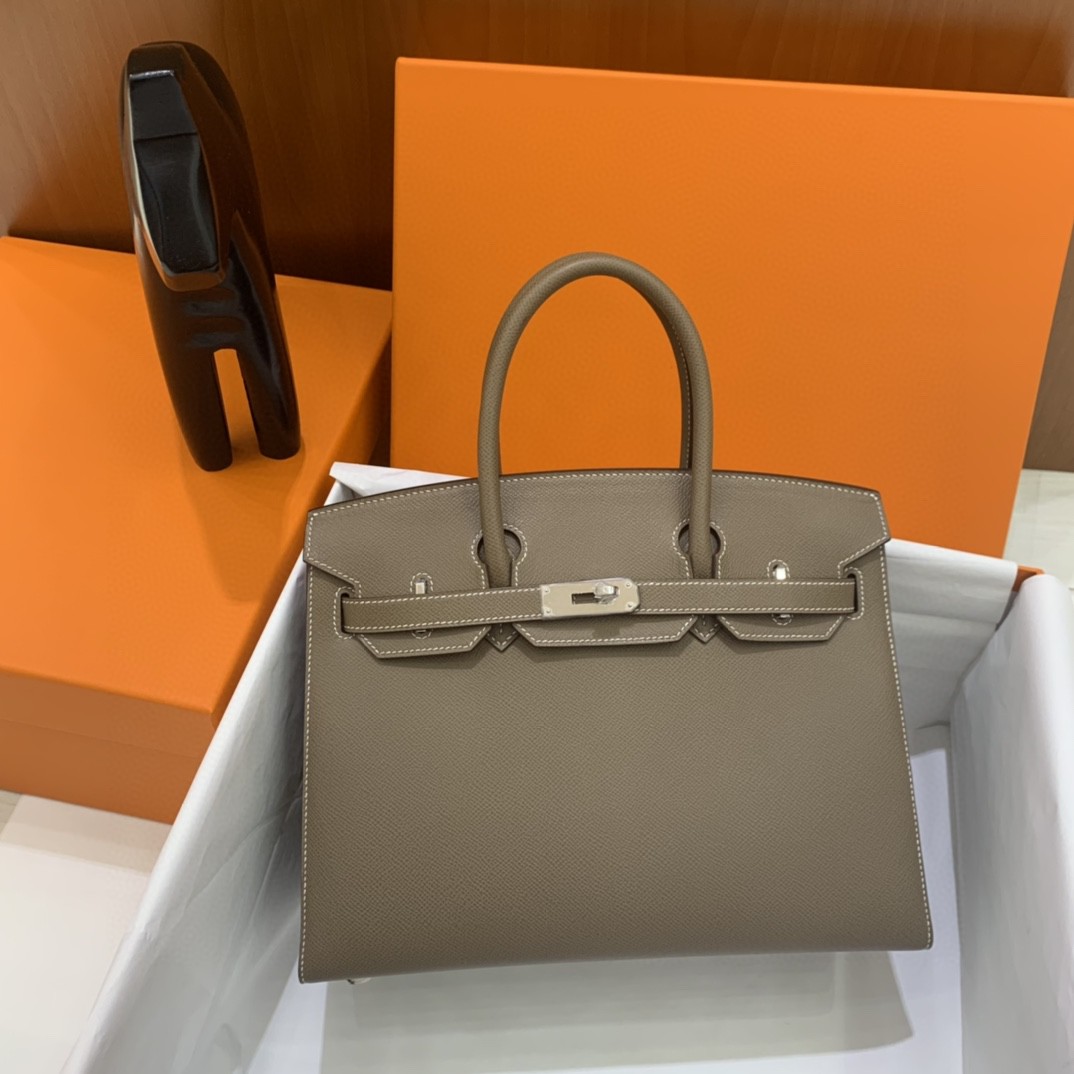 Hermès（爱马仕）Birkin 铂金包 Epsom 大象灰 银扣 30cm 外缝