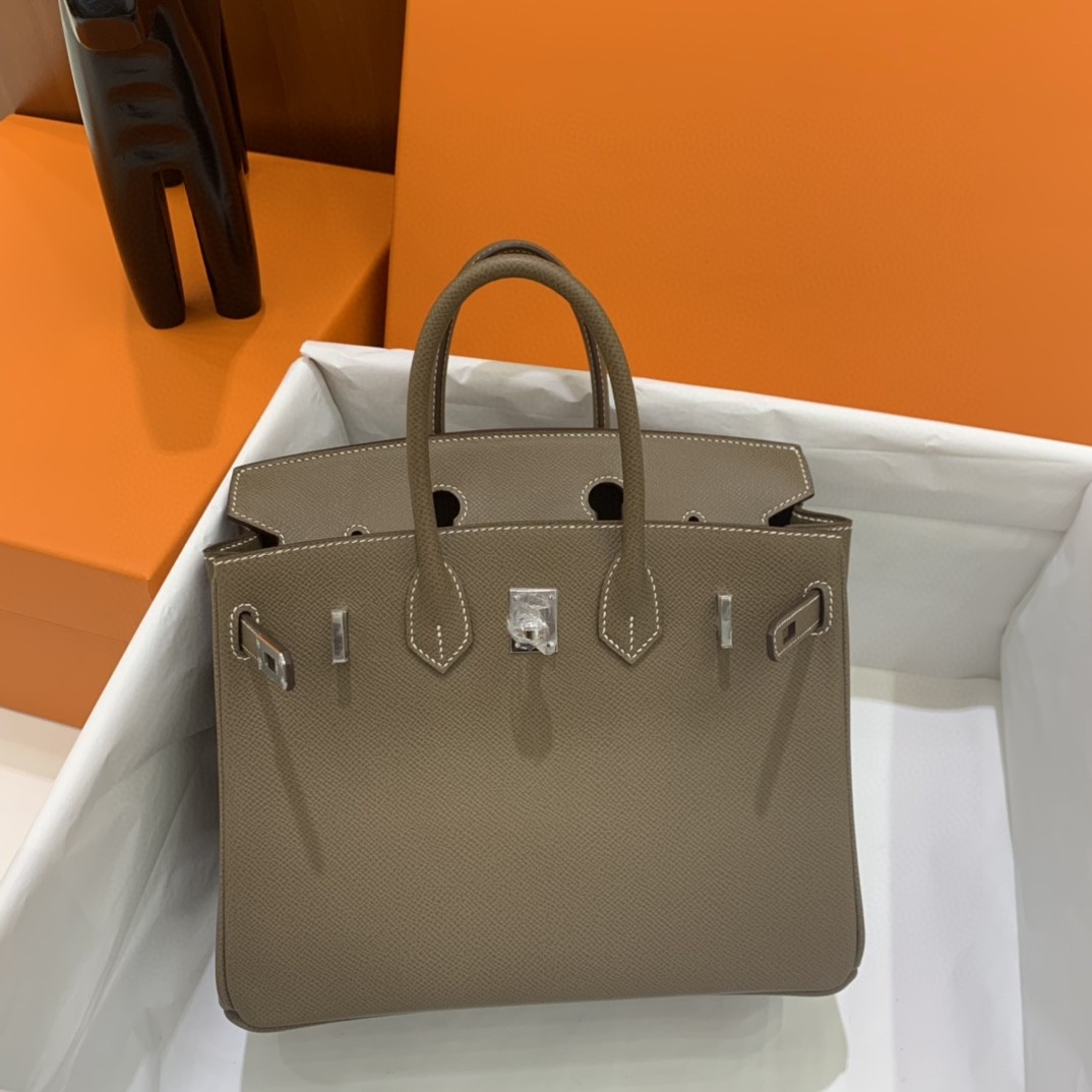 Hermès（爱马仕）Birkin 铂金包 Epsom 大象灰 银扣 25cm 内缝