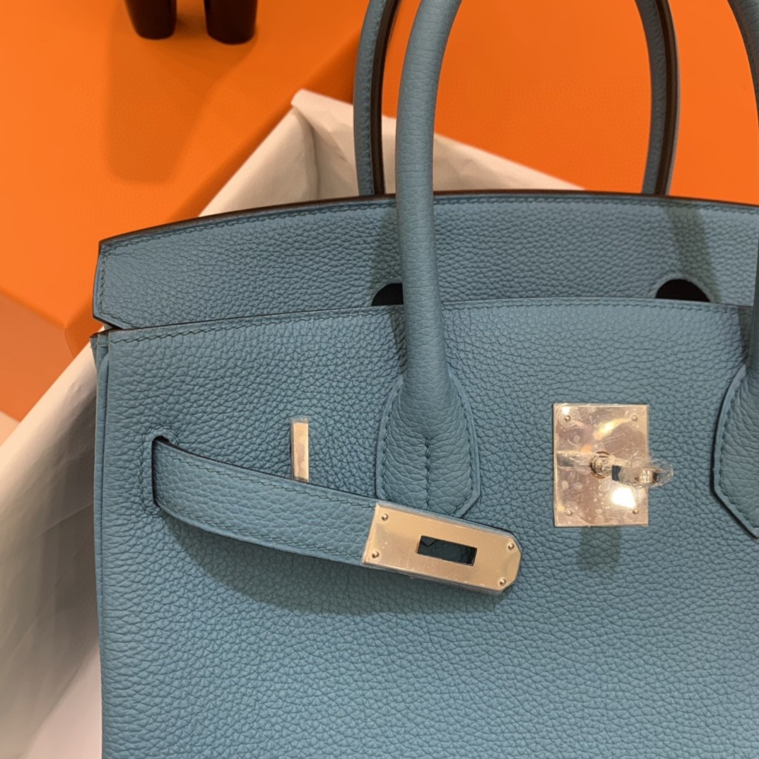 Hermès（爱马仕）Birkin 铂金包 Togo 7B 松石蓝 银扣 30cm