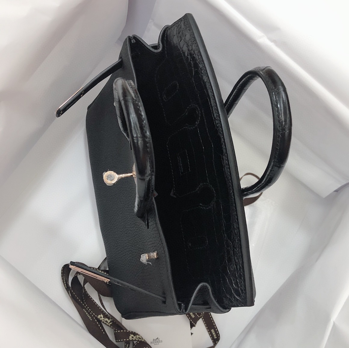 Hermès（爱马仕）Birkin Touch togo 拼 尼罗鳄 黑色 玫瑰金扣 25cm