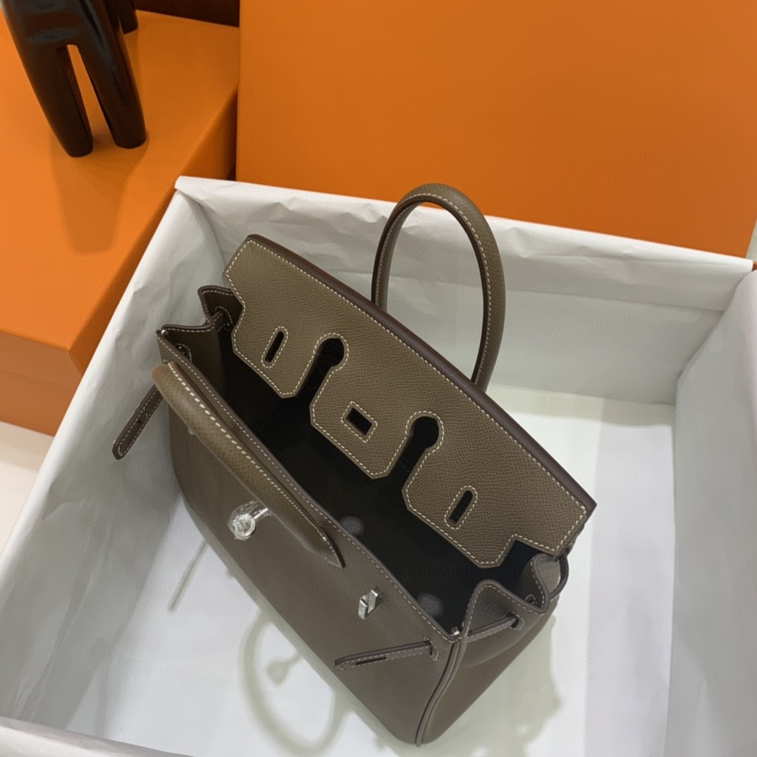 Hermès（爱马仕）Birkin 铂金包 Epsom 大象灰 银扣 25cm 内缝