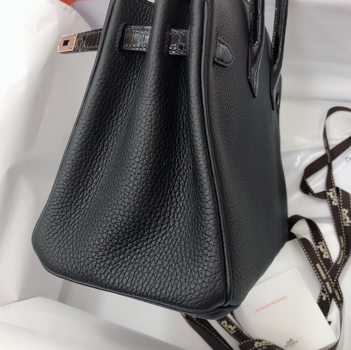 Hermès（爱马仕）Birkin Touch togo 拼 尼罗鳄 黑色 玫瑰金扣 25cm