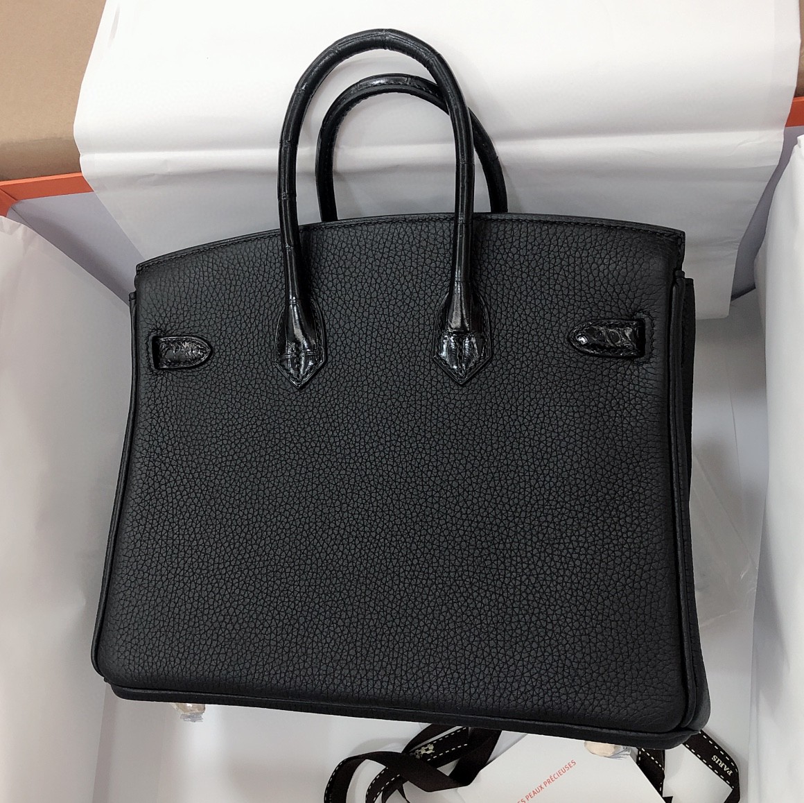 Hermès（爱马仕）Birkin Touch togo 拼 尼罗鳄 黑色 玫瑰金扣 25cm