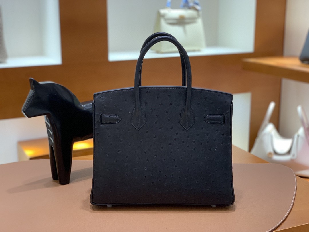 Hermès（爱马仕）Birkin 铂金包 南非鸵鸟皮 黑色 银扣 30cm