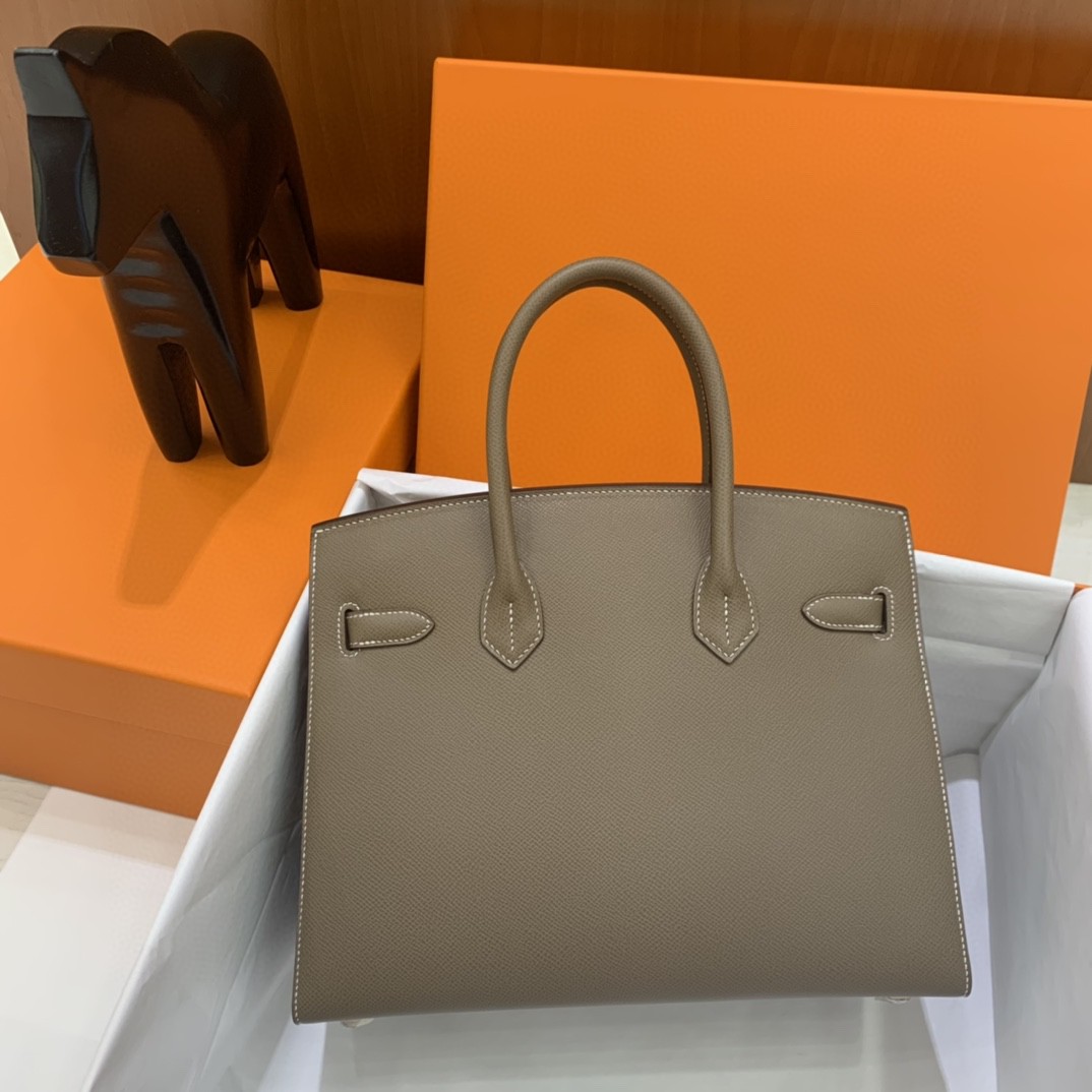 Hermès（爱马仕）Birkin 铂金包 Epsom 大象灰 银扣 30cm 外缝