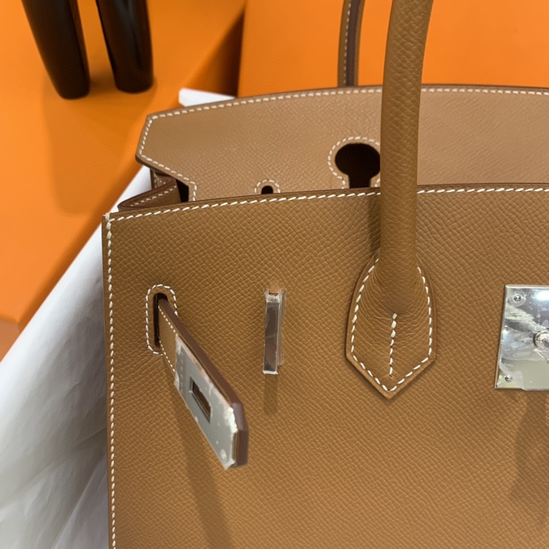 Hermès（爱马仕）Birkin 铂金包 Epsom 金棕色 银扣 30cm 外缝