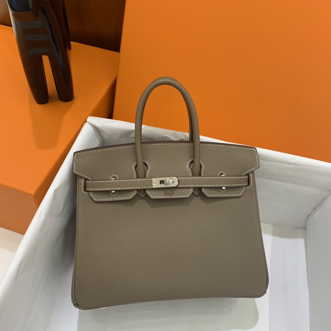 Hermès（爱马仕）Birkin 铂金包 Epsom 大象灰 银扣 25cm 内缝