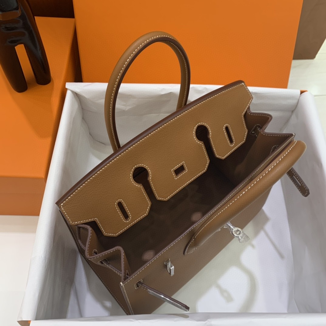 Hermès（爱马仕）Birkin 铂金包 Epsom 金棕色 银扣 30cm 外缝