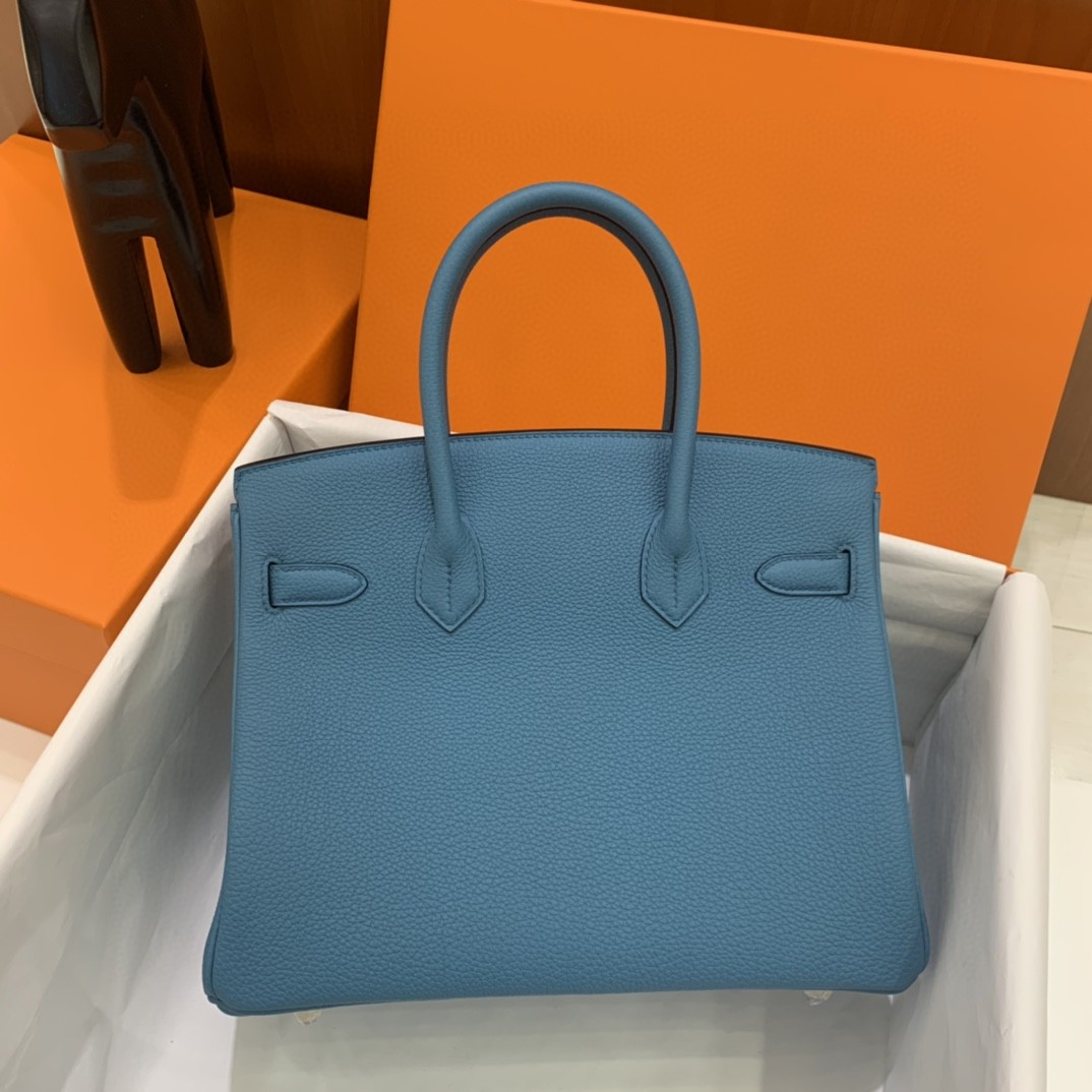Hermès（爱马仕）Birkin 铂金包 Togo 7B 松石蓝 银扣 30cm