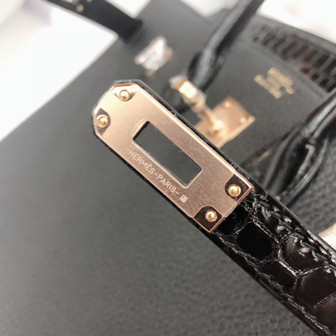 Hermès（爱马仕）Birkin Touch togo 拼 尼罗鳄 黑色 玫瑰金扣 25cm