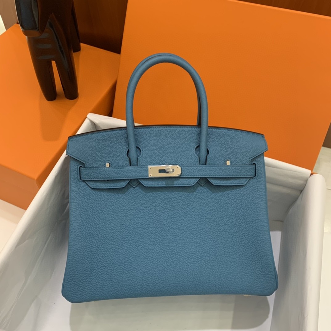 Hermès（爱马仕）Birkin 铂金包 Togo 7B 松石蓝 银扣 30cm