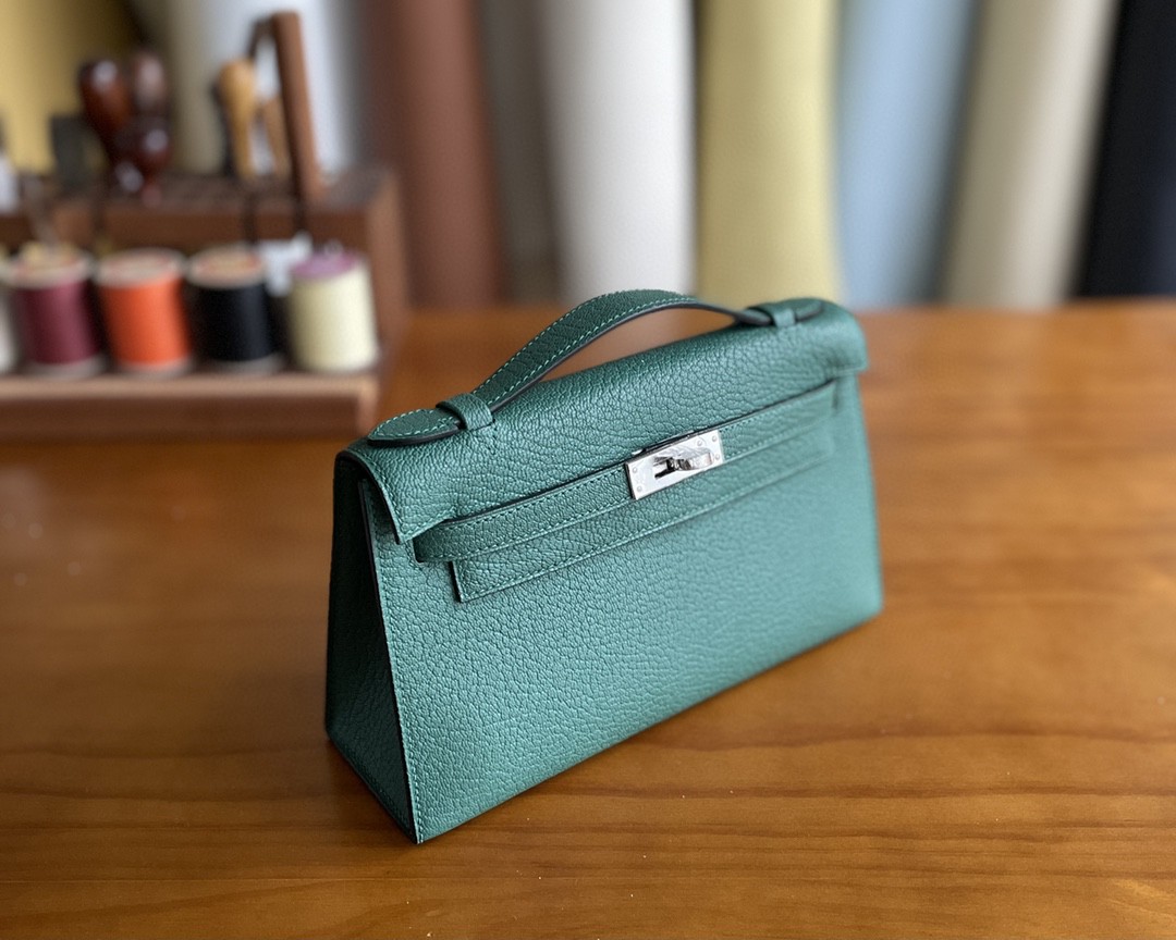 Hermès（爱马仕）mini kelly pochette 山羊皮 z6 孔雀绿 银扣 22cm