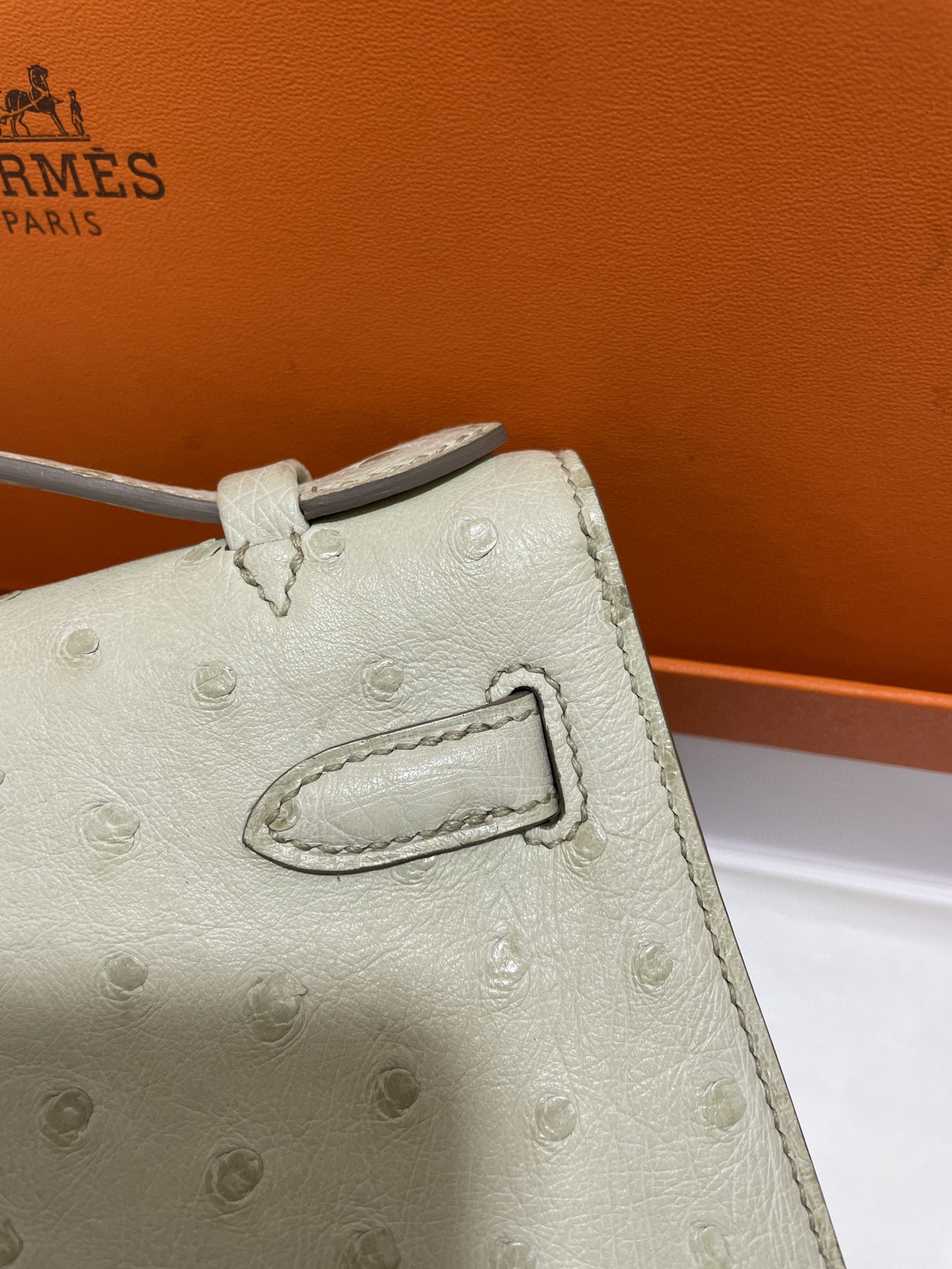 Hermès（爱马仕）mini Kelly 迷你凯莉 南非kk鸵鸟 8L 冰川白 银扣 22cm