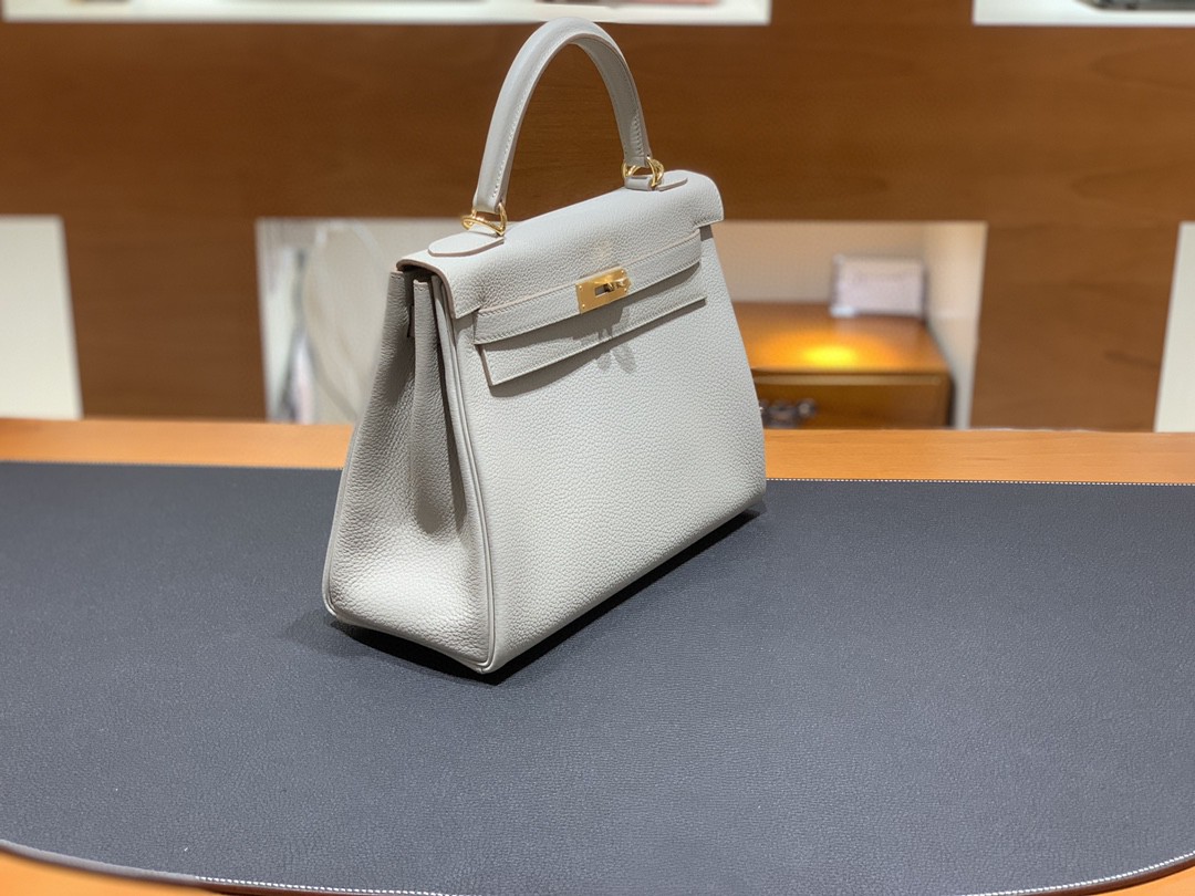 Hermès（爱马仕）Kelly 凯莉包 Togo 珍珠灰 金扣 28cm