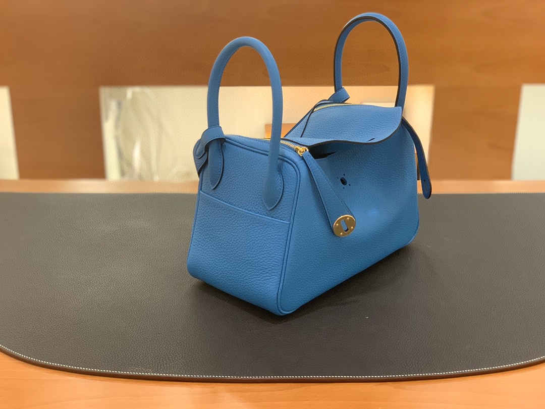 Hermès（爱马仕）Lindy 琳迪包 TC 0F 佛罗里达蓝色 金扣 26cm