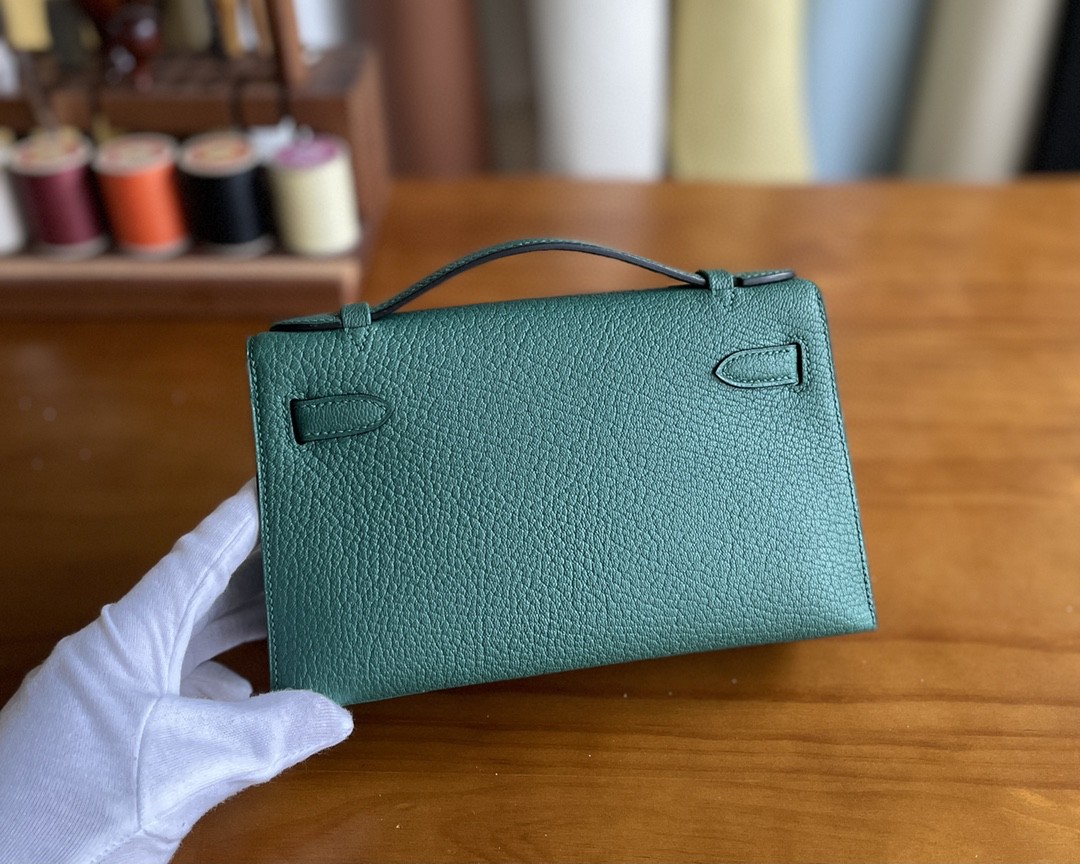 Hermès（爱马仕）mini kelly pochette 山羊皮 z6 孔雀绿 银扣 22cm