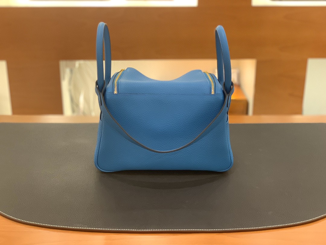 Hermès（爱马仕）Lindy 琳迪包 TC 0F 佛罗里达蓝色 金扣 26cm