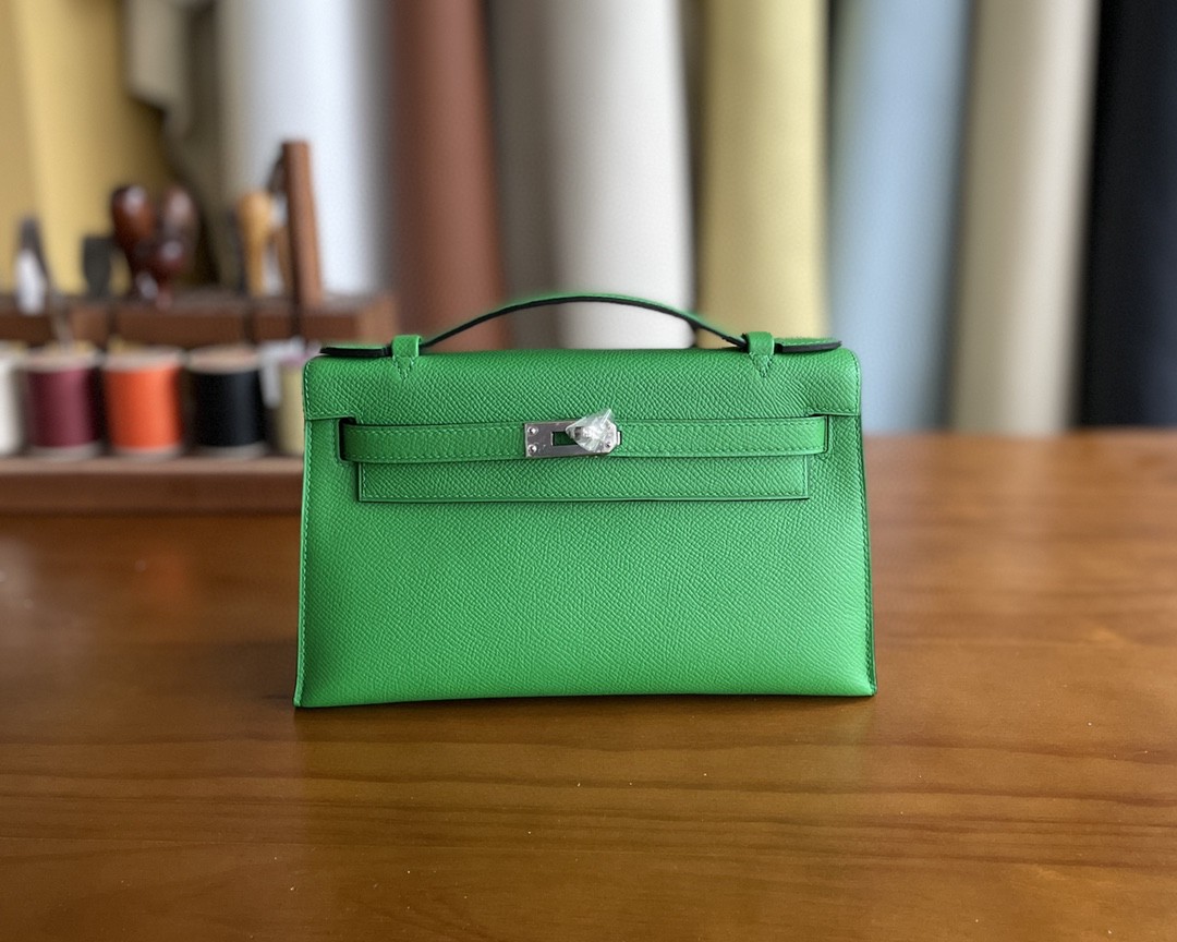 Hermès（爱马仕）mini kelly pochette Epsom 1k 竹子绿 银扣 22cm