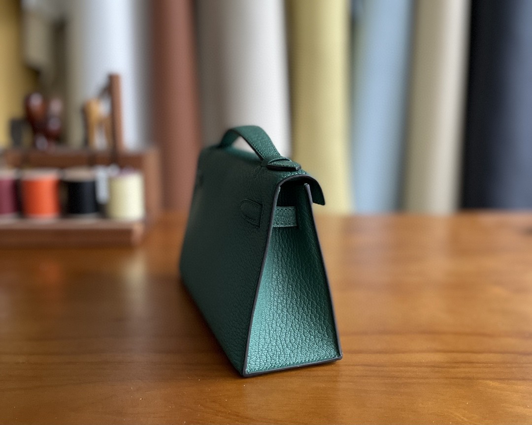 Hermès（爱马仕）mini kelly pochette 山羊皮 z6 孔雀绿 银扣 22cm